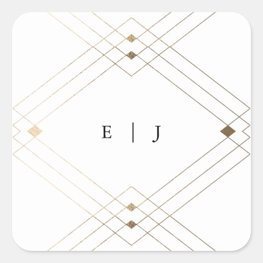 Gold Diamond White Geometric Deco Gatsby Wedding Vierkante Sticker (Voorkant)