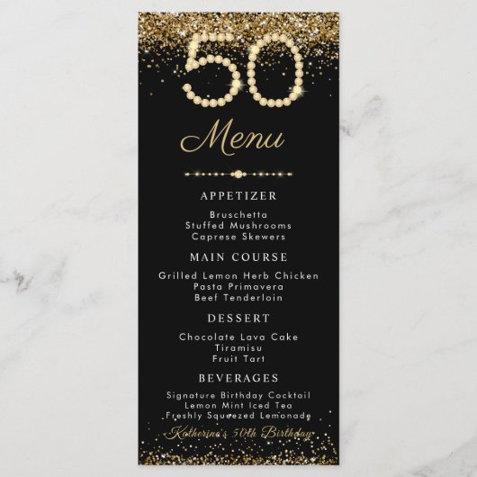 Gold Diamonds 50th Birthday Dinner Flat Menu (Devant)