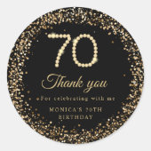 Gold Diamonds 70th Birthday Thank you Sticker (Devant)