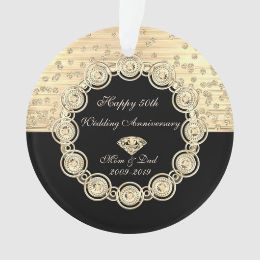Gold Diamonds Black Chic 50th Wedding Jubileum Ornament (voorkant)