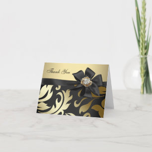 Gold Diamonds Black Damask Merci Cartes