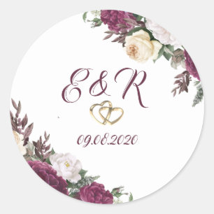 Gold Diamonds Burgundy Floral Hearts Wedding Ronde Sticker