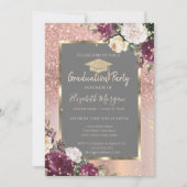 Gold Diamonds Burgundy Flowers Afstuderen Kaart (Voorkant)