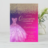 Gold Diamonds, Elegant Chic Dress Quinceañera Kaart (Staand voorkant)