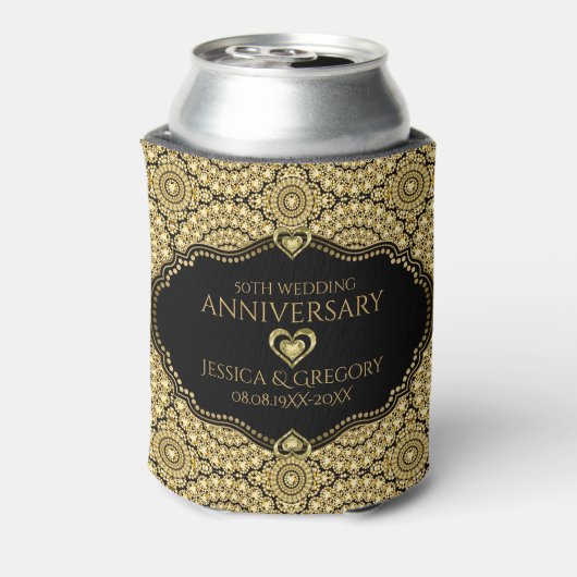Gold Diamonds Pattern 50e bruiloft Jubileum Blikjeskoeler (Blikje Achterkant)
