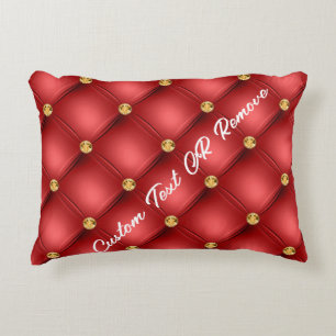 Gold Diamonds Tufted Leather Jouw tekst Name Red Accent Kussen