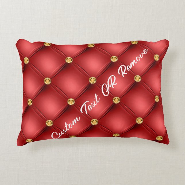 Gold Diamonds Tufted Leather Jouw tekst Name Red Accent Kussen (Voorkant)