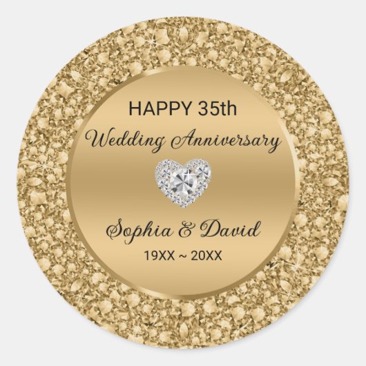 Gold Diamonds Wedding Jubileum Ronde Sticker (Voorkant)