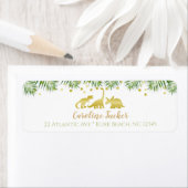 Gold Dinosaur Tropical Greenery Baby shower Etiket (Insitu)