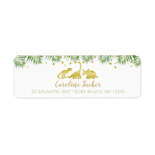 Gold Dinosaur Tropical Greenery Baby shower Etiket