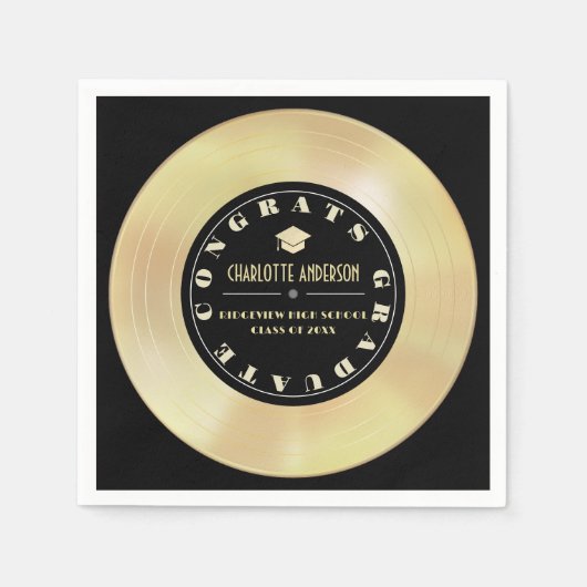Gold Disc/Vinyl Record Zwart Afstuderen Servet (Voorkant)