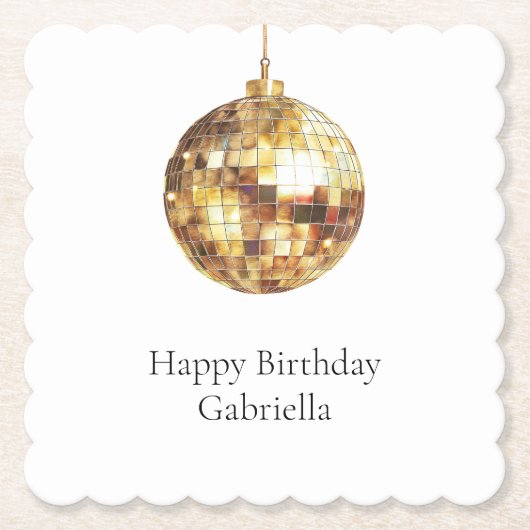 Gold Disco Ball Birthday Kartonnen Onderzetters (Voorkant)
