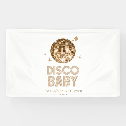 Gold Disco Ball 'Disco Baby' Baby shower Spandoek (Horizontaal)