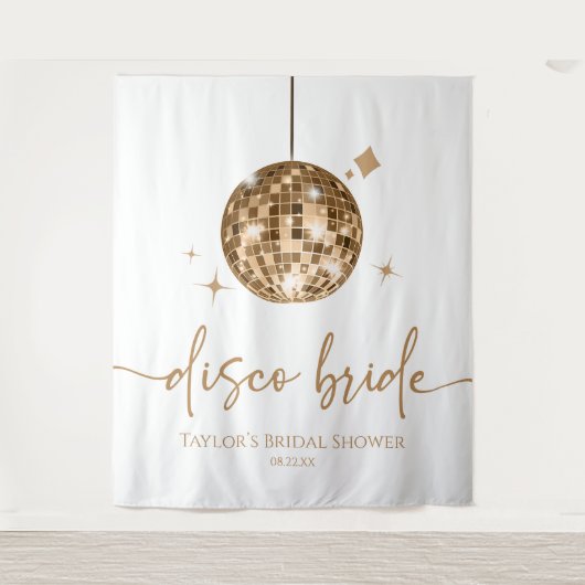 Gold Disco Ball Disco Bride Vrijgezellenfeest Wandkleed (Voorkant)