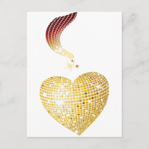 Gold Disco Ball Heart Briefkaart