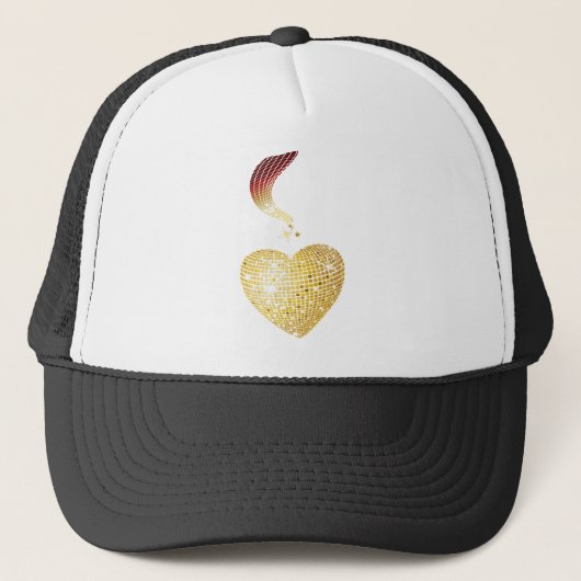 Gold Disco Ball Heart Trucker Pet (Voorkant)