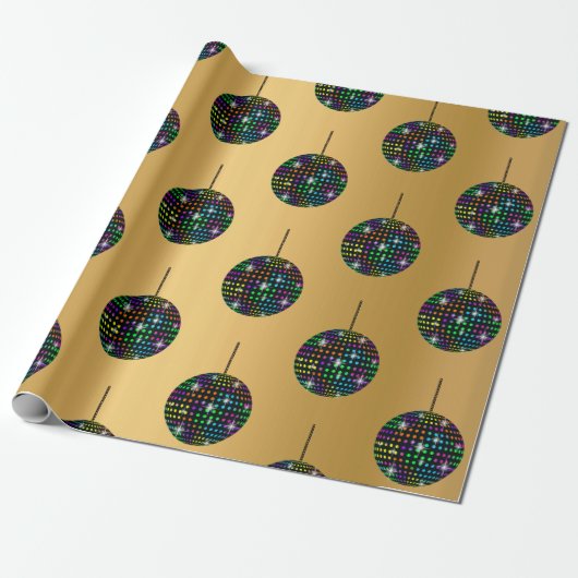 GOLD Discoball BIRTHDAY WEDDING WRAP Cadeaupapier (Uitgerold)