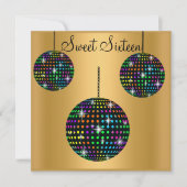 GOLD DISCOBALL SWEET SIXTEEN INVITATION PARTI (Devant)