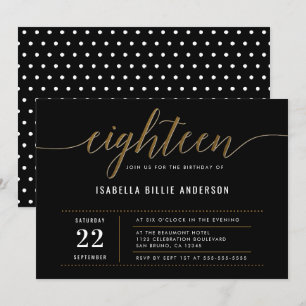 Gold Dix-huit Script Anniversaire Fête Invitations