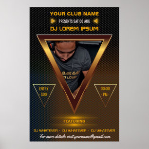 Gold DJ Music en Dance Gig voegen foto en logo toe Poster