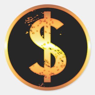 GOLD DOLLAR SIGN RONDE STICKER