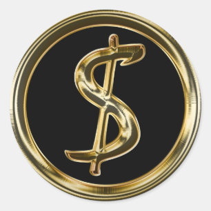 GOLD DOLLAR SIGN RONDE STICKER