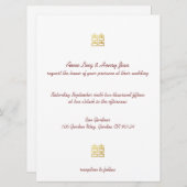 Gold Double Happiness Lantern Chinese Invitae Kaart (Voorkant / Achterkant)