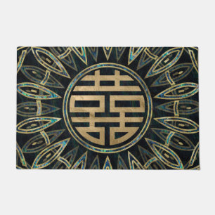Gold Double Happiness Symbol Gold en Abalone Deurmat