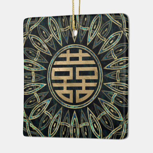 Gold Double Happiness Symbol Gold en Abalone Keramisch Ornament (Links)