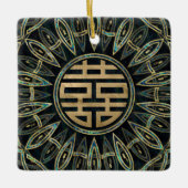 Gold Double Happiness Symbol Gold en Abalone Keramisch Ornament (Voorkant)