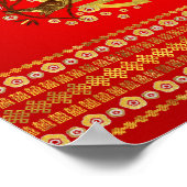 Gold Double Happiness Symbol met bloemen en vogels Poster (Hoek)