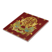 Gold Double Happiness Symbool met vogels Tegeltje (Zijkant)