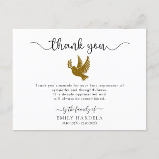 Gold Dove Elegant Funeral Hartelijk dank! Briefkaart