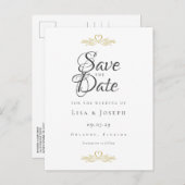Gold Doves en Heart Elegant Script Save the Date Briefkaart (Voorkant / Achterkant)