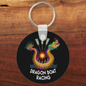 Gold Dragon Boat met Paddlers Sleutelhanger (Voorkant)