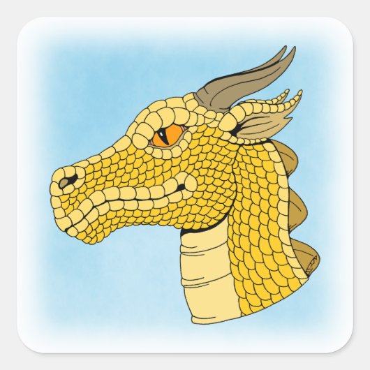 Gold Dragon Head in Profile Vierkante Sticker (Voorkant)