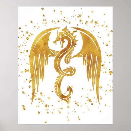 Gold Dragon in het Poster Stars op witte achtergro (Voorkant)