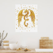 Gold Dragon In The Stars Poster sur fond blanc (Cuisine)