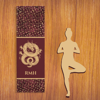 Gold Dragon on Burgundy with Stars Moon Monogram Yogamat