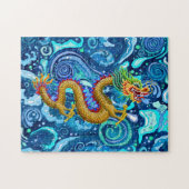 Gold Dragon op blauwe golven Legpuzzel (Horizontaal)
