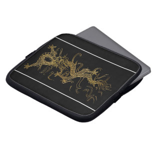 Gold Dragon op zwarte, Aziatische laptophoes Laptop Sleeve