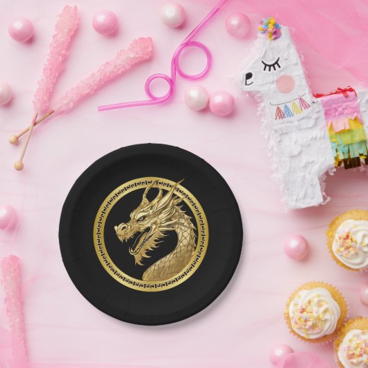 Gold Dragon Papieren Bordje (Feest)