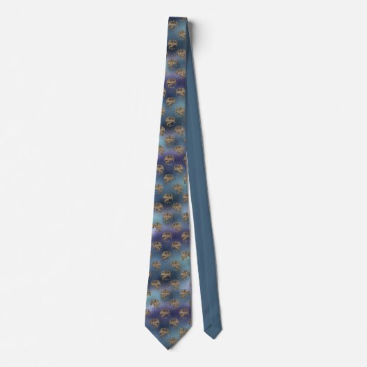 Gold Dragon Pattern op een blauwe en groene achter Stropdas (Voorkant)