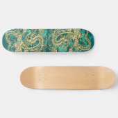 Gold Dragon Turquoise Satin Lush Skateboard (Horz)