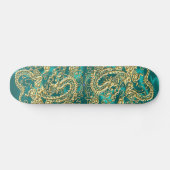 Gold Dragon Turquoise Satin Lush Skateboard (Horz)