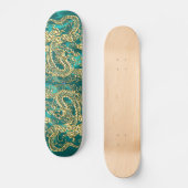 Gold Dragon Turquoise Satin Lush Skateboard (Recto)