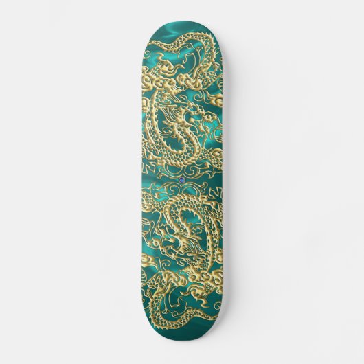 Gold Dragon Turquoise Satin Lush Skateboard (Recto)