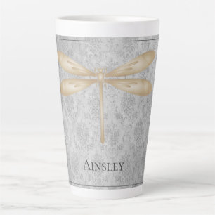 Gold Dragonfly Damask Latte Mok