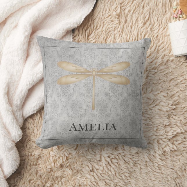 Gold Dragonfly Damask Sierkussen (Deken)