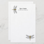 Gold Dragonfly Linen Briefpapier (Voorkant / Achterkant)